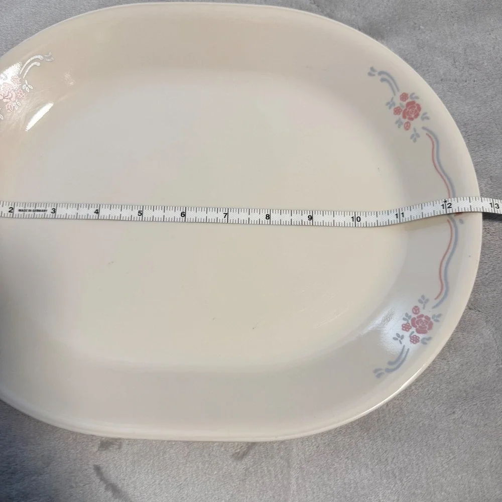 Vintage Corelle Pink‎ Blue Floral Oval Serving Platter 12.5